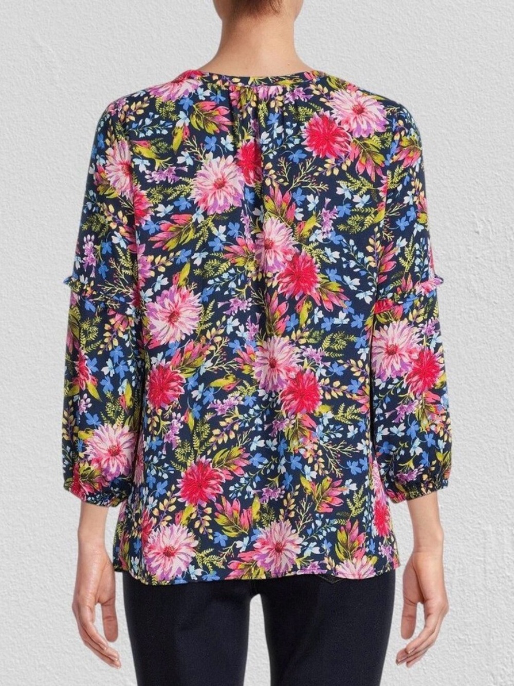 The Pioneer Woman Navy Tunic with Pink & Red Floral Print - Picture 2 of 8